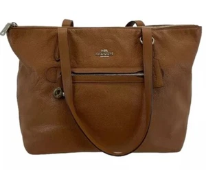 Braun Coach genarbtes Leder Shopper Beuteltasche Handtasche Reißverschluss EUC! - Bild 1 von 7