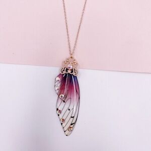 Fairy Gold Pendant Resin Purple Butterfly Wing Necklace Wedding Jewelry Gift 
