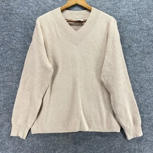 Nine West Sweater Pullover Women L Large Beige Knit V-Neck Long Sleeve Casual - Picture 1 of 9