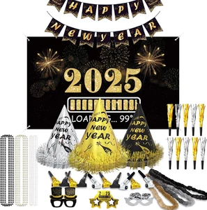 New Years Eve Party Supplies 2025 - Happy New Year Party Supplies Kit for 50 Gue - Picture 1 of 7