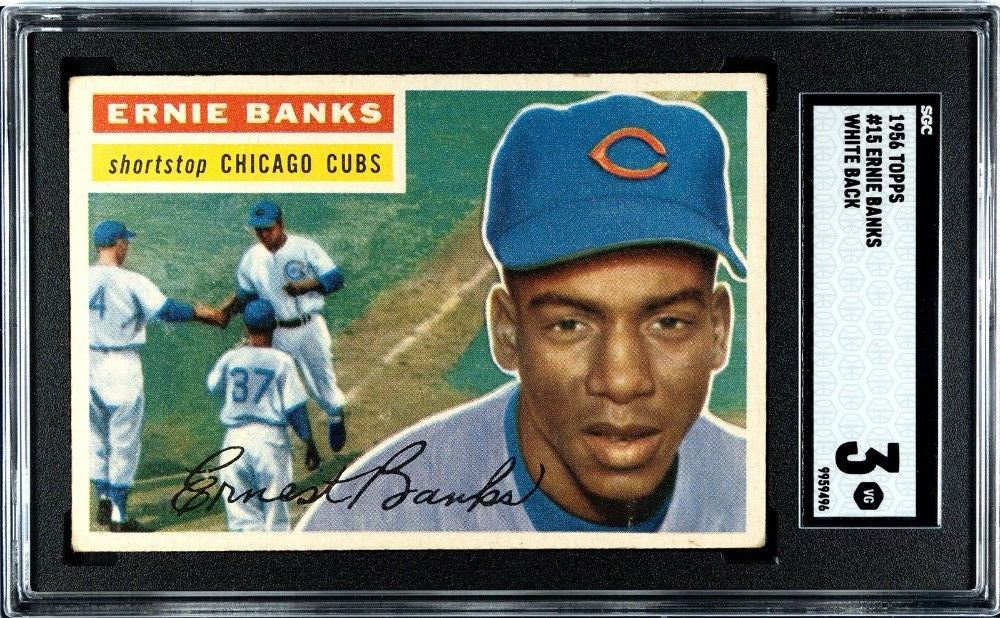 1956 TOPPS ERNIE BANKS SGC 3 CARD #15 WHITE BACK CHICAGO CUBS HOF GREAT