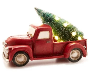 Vtg Red Pick-Up Truck & Xmas Tree LED lights Tabletop Decor Timer New with Tags - Picture 1 of 12