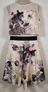CHI CHI LONDON Size 10 Dress Black Cream Floral 100%Polyester Sleeveless New Tag - Picture 1 of 11