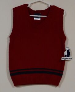NWT Rugged Bear Boys Red With Navy Trim V-neck Sweater Vest Size 4