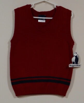 NWT Rugged Bear Boys Red With Navy Trim V-neck Sweater Vest Size 4 - Image 1 of 3