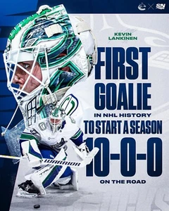 Foto de hockey de Kevin Lankinen primer gol 10-0 inicio Vancouver Canucks 8x10 NHL - Imagen 1 de 1