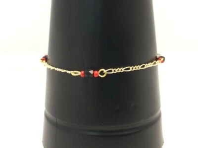 Pulsera ajustable cadena chapada en oro con piedras rojas y ámbar negro 7" Foto 1 de 4