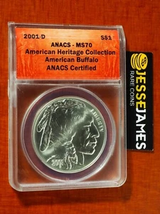 2001 D $1 SILVER BUFFALO COMMEMORATIVE DOLLAR ANACS MS70 - Picture 1 of 2