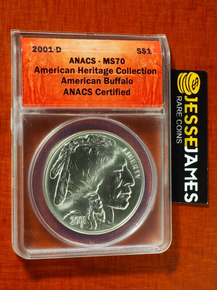 2001 D $1 SILVER BUFFALO COMMEMORATIVE DOLLAR ANACS MS70 - Image 1 of 2