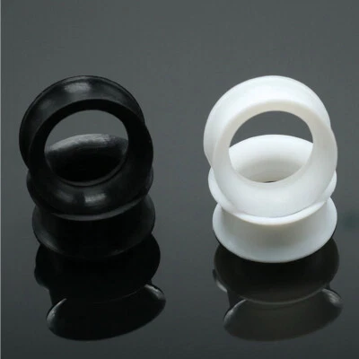 4er Flexibel Silikon Flesh Ohr Tunnel Weiß Schwarz Dick Saddle Plug 4mm bis 25mm - Bild 1 von 4