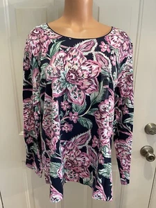 KAREN SCOTT, Talla Grande 1X, Azul Marino y Floral, Top Tejido con Escote Redondo. NUEVO. - Imagen 1 de 17