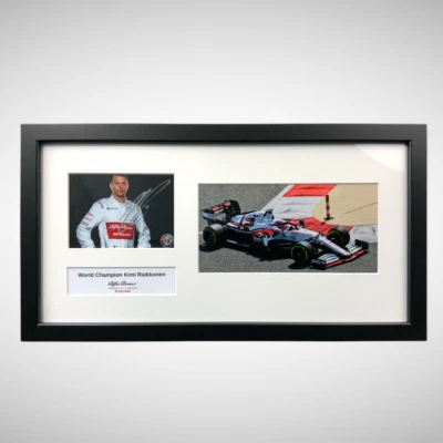 Kimi Raikkonen Signed Driver Card Framed & photograph of Kimi in F1 Alfa Romeo - Image 1 of 4