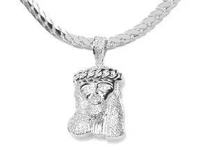 Iced Out Jesus Pendant Necklace Silver Plated 20" Chain Hip Hop Style BCH 11948 - Picture 1 of 3