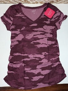 Isabel Maternity Round Neck Short Sleeve Ruched Sides Pink Camo Small NWT (Bk) - Picture 1 of 7