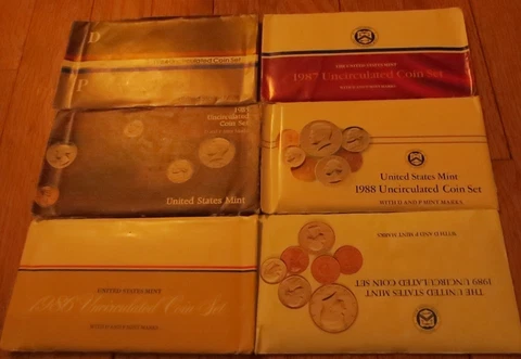 1984 1985 1986 1987 1988 1989 U.S. Mint Mint Sets with COA 6 sets Cover