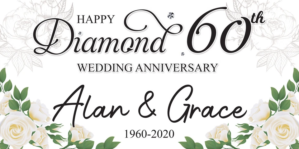 Cartel personalizado 60 aniversario boda diamante banner celebración fiesta Foto 1 de 1