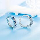 Silver Blue Crystal Hoop Earrings Jewellery Women Girls ew Gift n B9H4