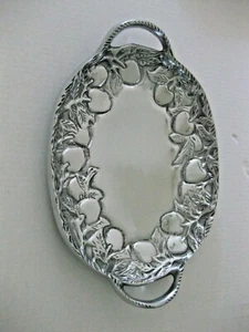 ALUMINUM SERVING TRAY HANDLES, FRUITS, SMALL FEET BOTTOM, MADE IN INDIA 14 X 9.5 - Picture 1 of 5