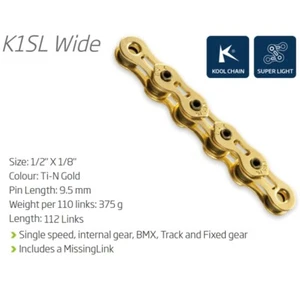 KMC K1SL (Singlespeed Chain) — 1/8" x 112 Links / Gold — AUS STOCK — Bike BMX SS - Picture 1 of 1