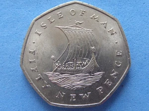 331) Isla de Man Grande 50 Peniques 1971 Barco Vikingo Alto Grado £4.50 - Imagen 1 de 2