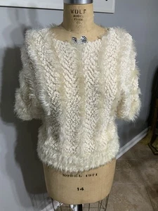 Vintage Lauren Michelle Cream Eyelash Raglan Short Sleeve Sweater Size S - Picture 1 of 3