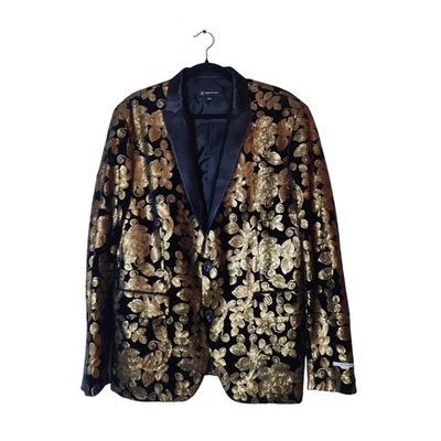 INC Milan Gold Floral Sequin Black Velvet Slim Fit Sport Coat Suit Jacket Large - Image 1 of 4
