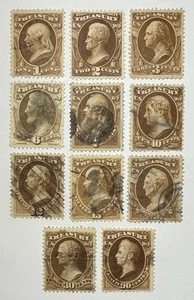 US #O72-O82 1873 1c-90c brown Dept. of Treasury Officials Used/cpt.set; $222 SCV - Picture 1 of 3