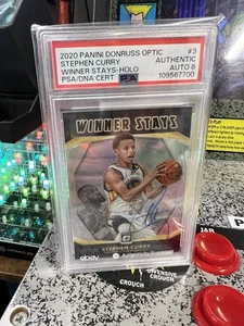 2020 Donruss Optic Stephen Curry #3 Winner Stays Holo w/ LeBron PSA/DNA Auto 8 - Picture 1 of 11
