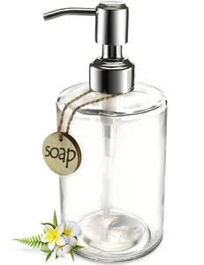 16OZ Cylinder Glass Soap Dispenser with Rust Proof Stainless Steel Pump, Refi... - Picture 1 of 8