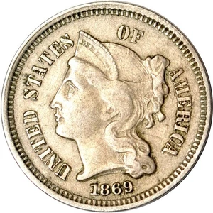 1869 3CN Three Cent Nickel XF K18968 - Picture 1 of 2