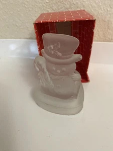 VINTAGE TAIWAN CRYSTAL CLEAR FROSTED GLASS SNOWMAN TEA LIGHT CANDLE HOLDER - Picture 1 of 4