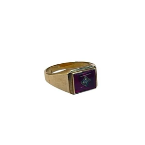 9ct 9K Yellow Gold Created Red Ruby + Diamond Men’s Ring Size V. Brand New - Picture 1 of 8