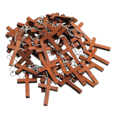 50x Wooden Cross Charms with Chain Cross Charms Pendants Wood Cross Pendants for - Image 1 of 4