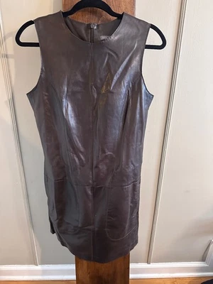 VINCE 100% LAMBSKIN LEATHER SHIFT DRESS SHEATH in Dark Brown Size 6 Retails $595 - Image 1 of 4