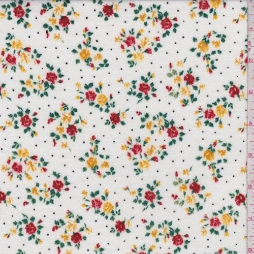 Mini tela tejida de felpa francesa cepillada pindot floral blanca Foto 1 de 1