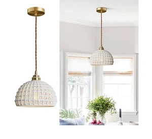 Fulesi White Ceramic Pendant Light Elegance Nordic Hanging Lamp Brass Finish Mod - Picture 1 of 9