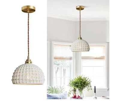 Fulesi White Ceramic Pendant Light Elegance Nordic Hanging Lamp Brass Finish Mod - Image 1 of 4