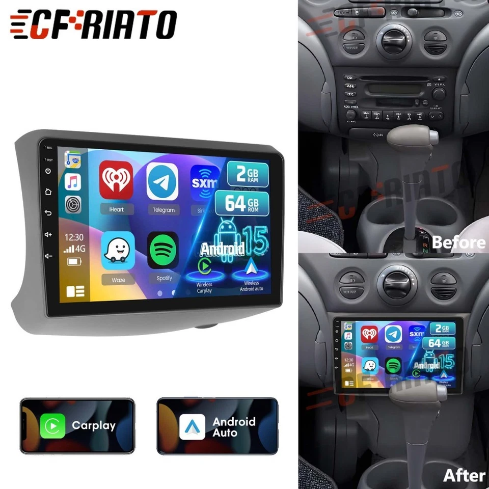 For Toyota Echo 1999-2005 2+64GB Apple Carplay Android Auto GPS Car Radio Stereo - Image 1 of 4