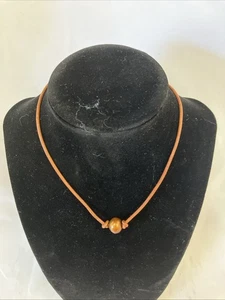 15”Leather Choker Necklace With Real Pearl.handmade By Tennessee Artisan New - Picture 1 of 4