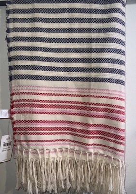 NUEVO CON ETIQUETAS J.Jill chal/envoltura a rayas 100 % algodón, rosa, azul, rojo, borlas 72 pulgadas x 46 Foto 1 de 4