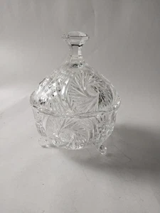 CRYSTAL CANDY DISH W Lid Royal Shell Collection 3 Footed Sparkling Bowl W Lid - Picture 1 of 11