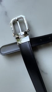 Montblanc Silver Buckle Black Brown Leather Reversible Belt 30mm (120cm L) NEW - Picture 1 of 4