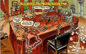 AK Weißes Haus Mäuse spielen wenn der Häuptling weg ist Politischer Kunststrader 1982 - Bild 1 von 2