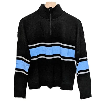 BP. Suéter para mujer a rayas 1/4 cremallera cuello falso talla M negro azul manga larga nuevo con etiquetas Foto 1 de 4