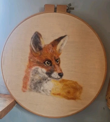 Cuadro fieltro pintura lana pared zorro aguja fieltro en aro bordado grande Foto 1 de 4