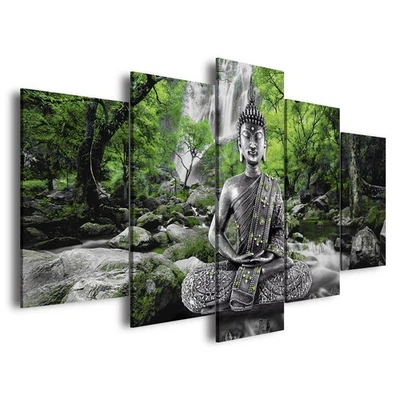 Arte de pared de Buda pintura en lienzo enmarcada 5 paneles para decoración de sala de estar Mo... Foto 1 de 4