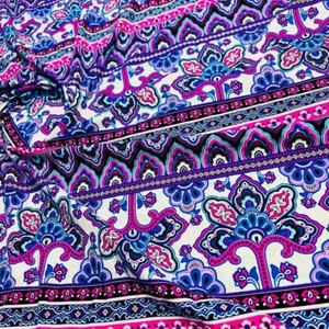 Purple and Pink Ethnic Print Spandex Fabric 4 Way Stretch for Swimwear Dancewear - Picture 1 of 5