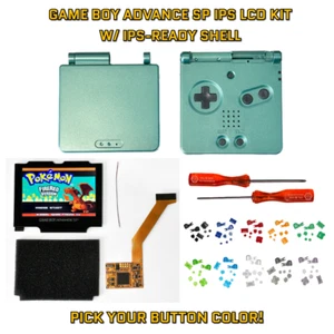 Game Boy Advance SP GBA SP IPS 101 LCD Full KIT W/ PRE CUT SHELL - Pearl Green - Picture 1 of 9