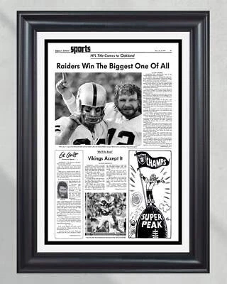 Oakland Raiders Super Bowl XI 1977 Campeones enmarcado portada impresión de periódico Foto 1 de 4