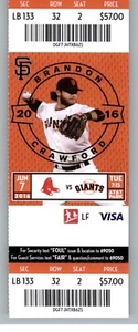 Boston Red Sox vs San Francisco Giants 6/7/2016 Ticket Brandon Crawford .. - Picture 1 of 2